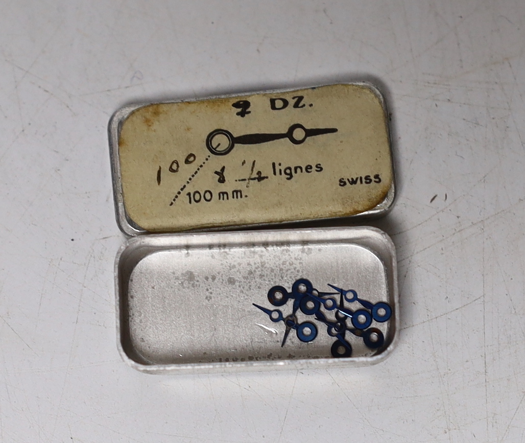 A sample box of vintage Swiss ‘Moon Blue Hours’ watch hands